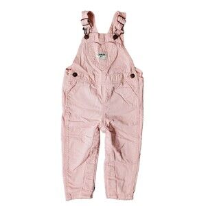 OshKosh B’Gosh Girls Pink Denim Overalls Heart Pocket Infant Toddler 18M